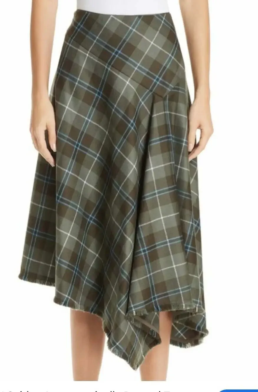 Lafayette 148 size 16 Green tartan fringe hem Skirt gorgeous!! Ships fast